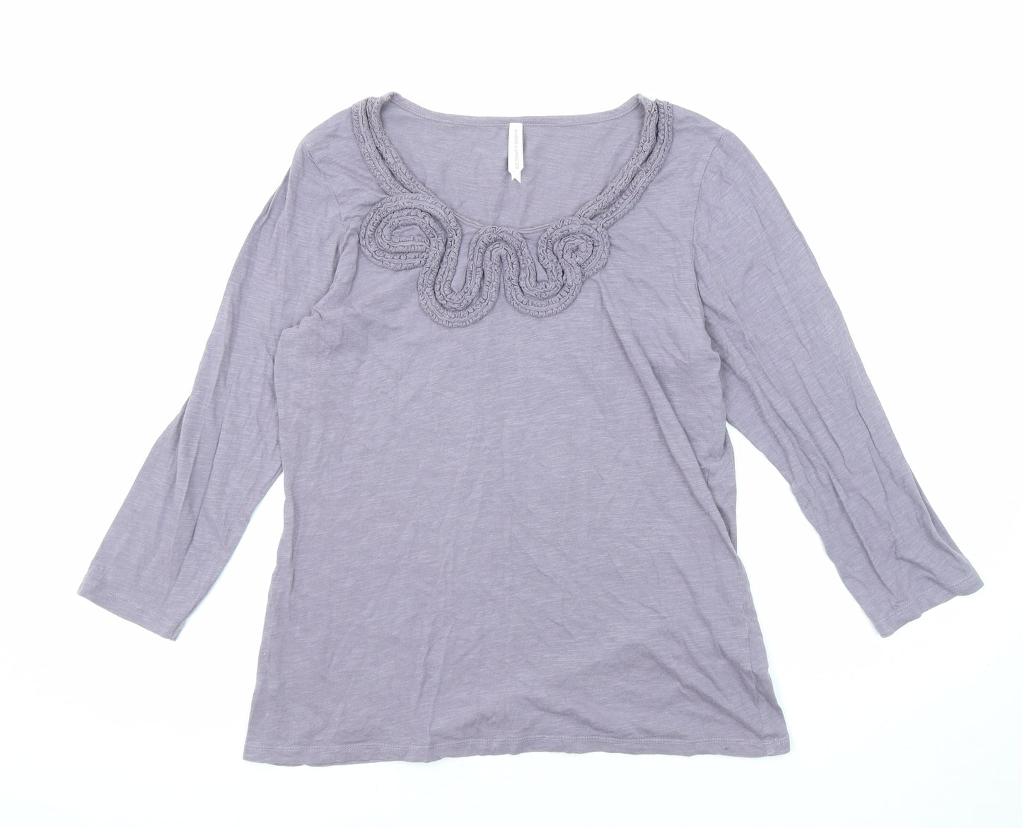 Marks and Spencer Womens Purple Cotton Basic T-Shirt Size 12 Scoop Neck - Swirl Neck Detail