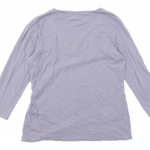 Marks and Spencer Womens Purple Cotton Basic T-Shirt Size 12 Scoop Neck - Swirl Neck Detail