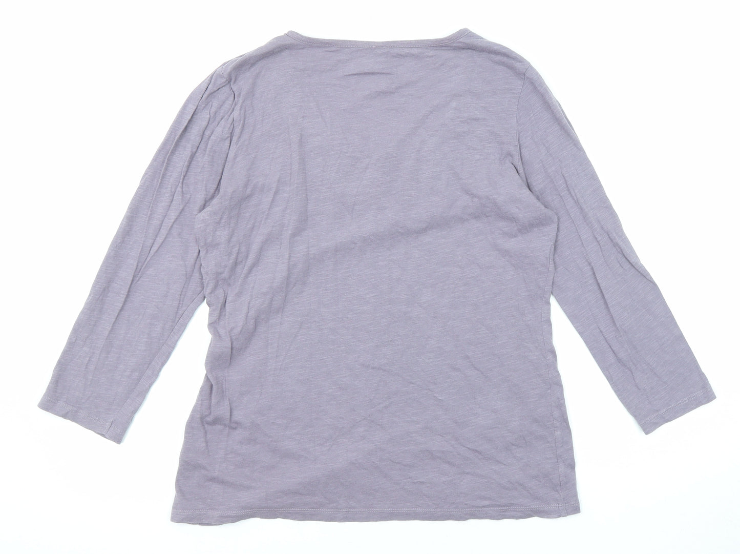 Marks and Spencer Womens Purple Cotton Basic T-Shirt Size 12 Scoop Neck - Swirl Neck Detail