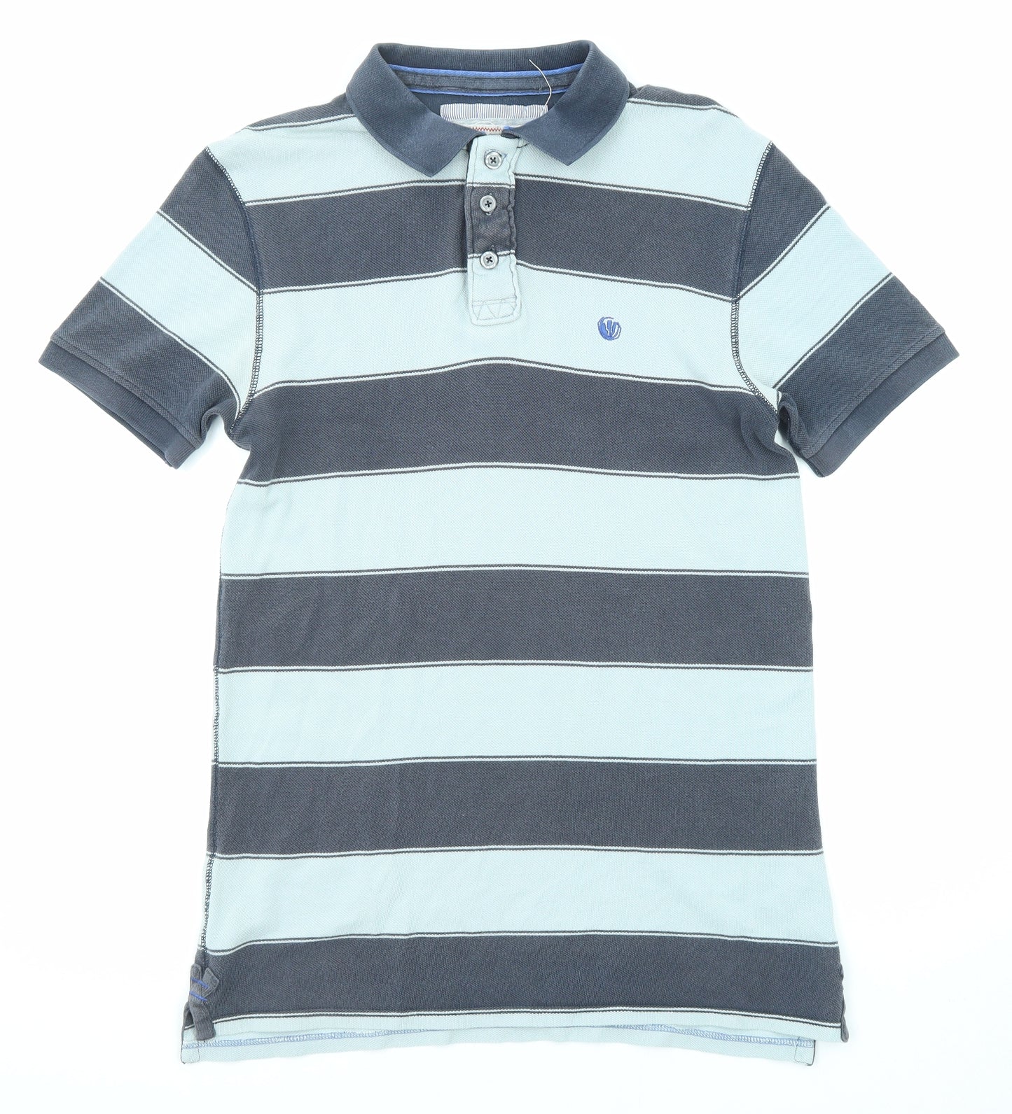 Fat Face Mens Blue Striped Cotton Polo Size M Collared Button