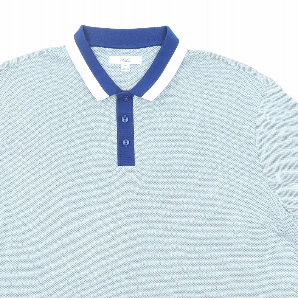Marks and Spencer Mens Blue Geometric Modal Polo Size 2XL Collared Button