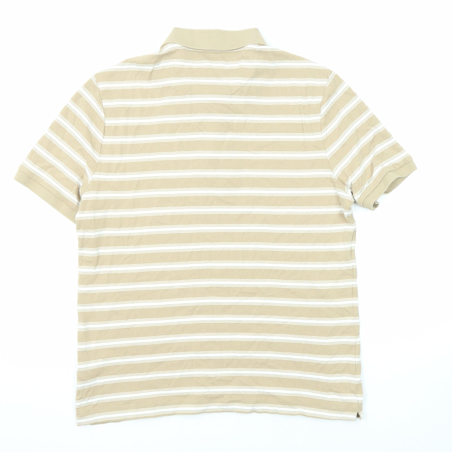 Marks and Spencer Mens Beige Striped Cotton Polo Size M Collared Button