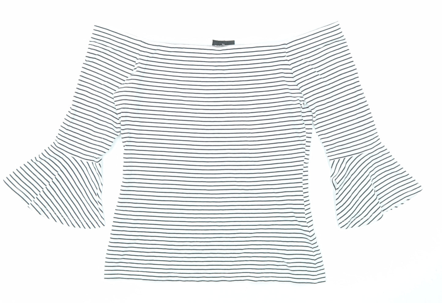 Topshop Womens White Striped Cotton Basic T-Shirt Size 8 Off the Shoulder