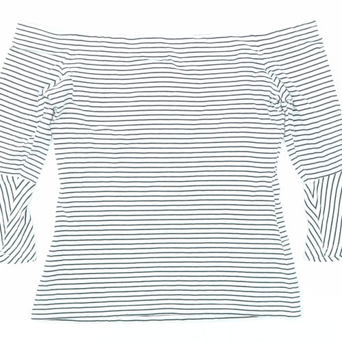 Topshop Womens White Striped Cotton Basic T-Shirt Size 8 Off the Shoulder