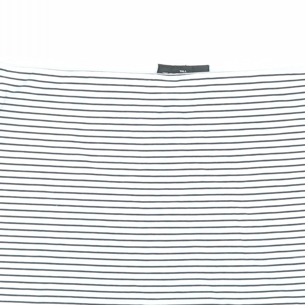 Topshop Womens White Striped Cotton Basic T-Shirt Size 8 Off the Shoulder