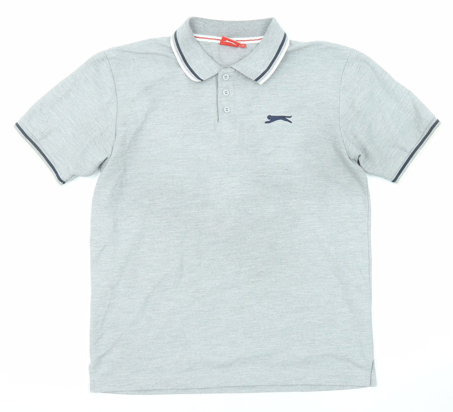 Slazenger Mens Grey Cotton Polo Size M Collared Button
