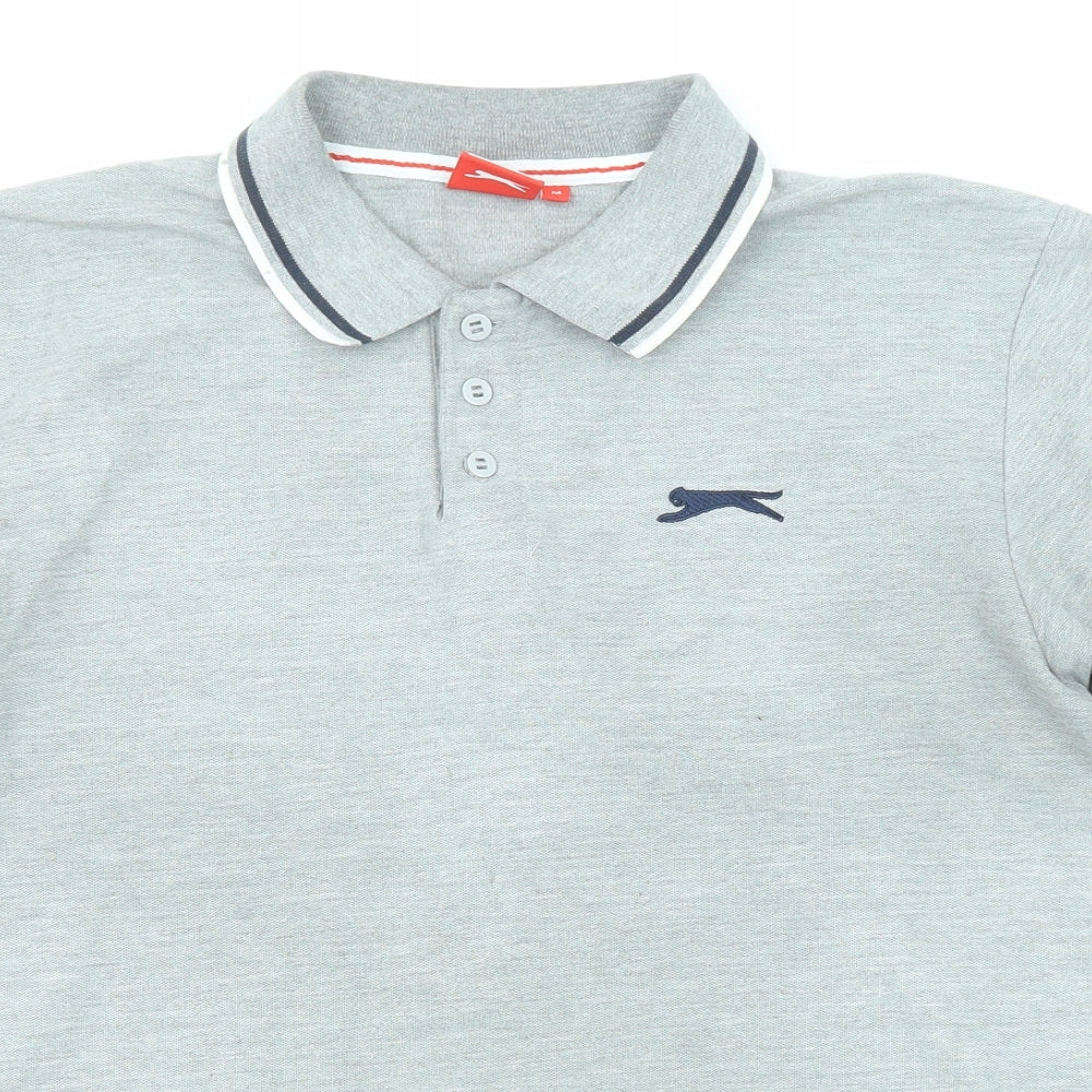 Slazenger Mens Grey Cotton Polo Size M Collared Button