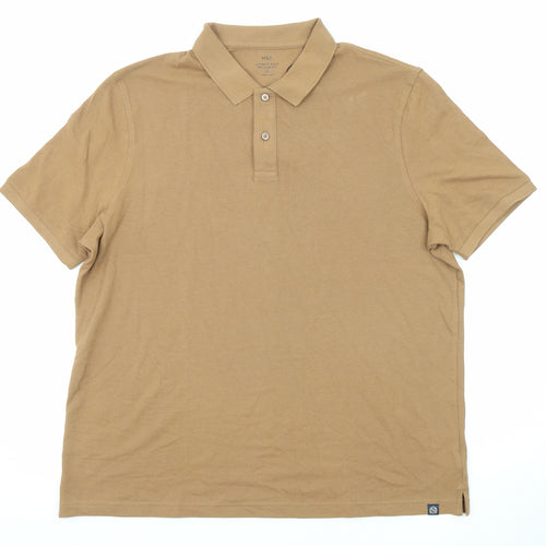 Marks and Spencer Mens Brown Cotton Polo Size 2XL Collared Button