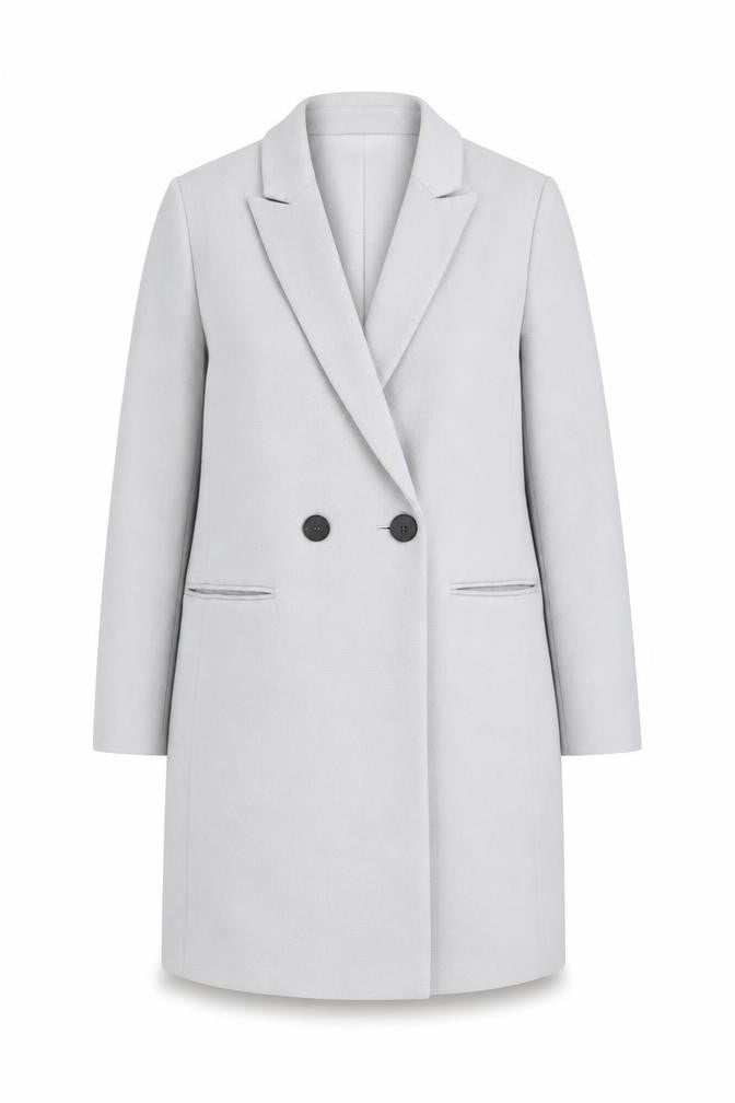Front view of Marks & Spencer women’s grey overcoat blazer, size UK 14, button