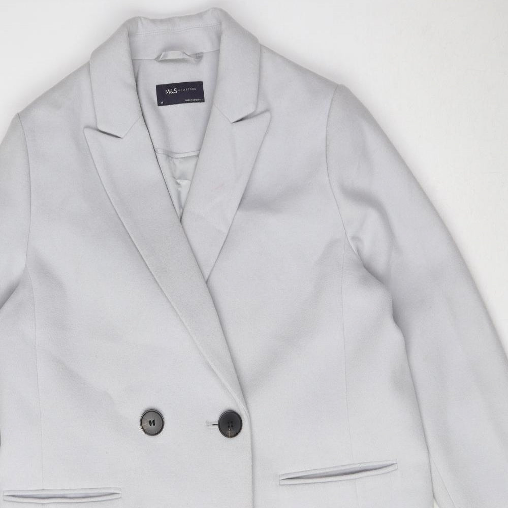 Marks and Spencer Womens Grey Overcoat Blazer Size 14 Button
