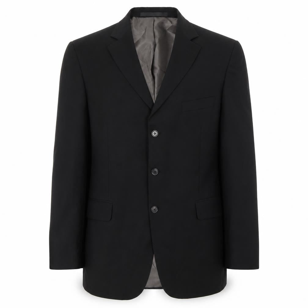 Front view of Marks & Spencer men’s black polyester jacket suit jacket, size M, regular