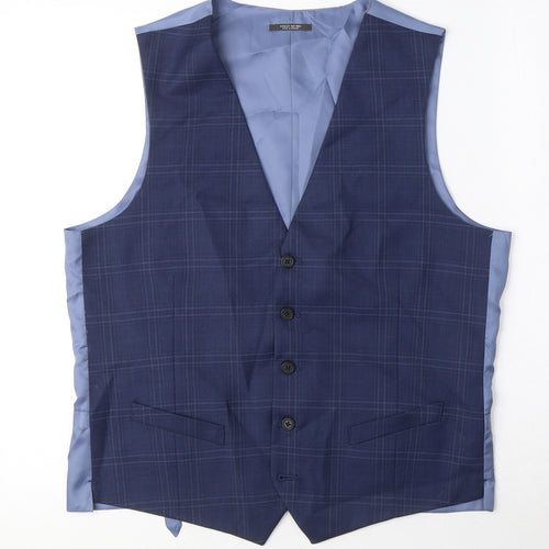 Marks and Spencer Mens Blue Check Polyester Jacket Suit Waistcoat Size 40 Regular