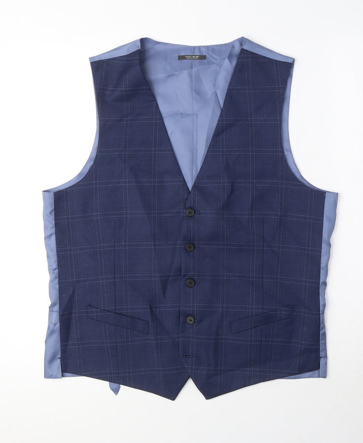 Marks and Spencer Mens Blue Check Polyester Jacket Suit Waistcoat Size 40 Regular