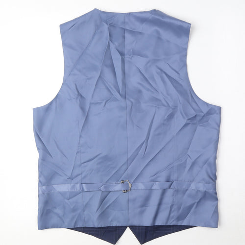 Marks and Spencer Mens Blue Check Polyester Jacket Suit Waistcoat Size 40 Regular