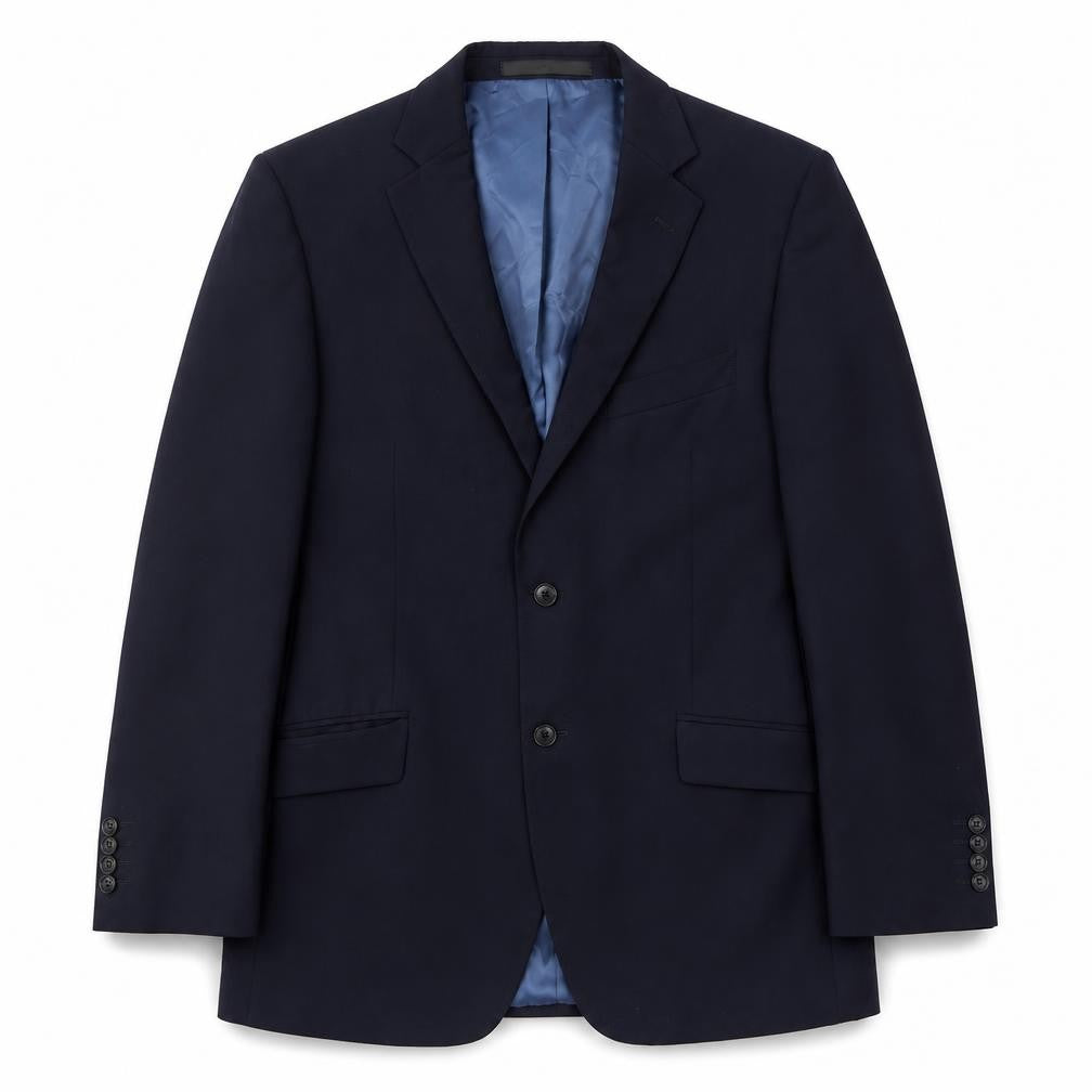 Front view of Marks & Spencer men’s blue wool jacket suit jacket, size M, regular