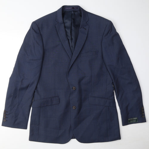Racing Green Mens Blue Check Wool Jacket Suit Jacket Size 40 Regular
