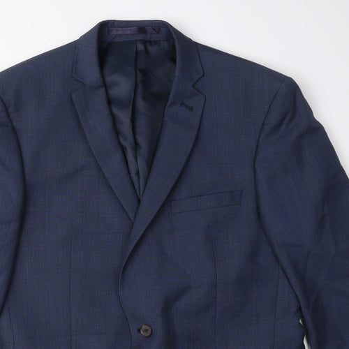 Racing Green Mens Blue Check Wool Jacket Suit Jacket Size 40 Regular