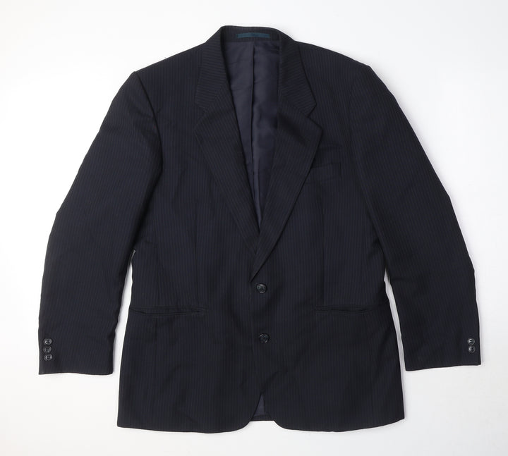 C&A Mens Blue Striped Polyester Jacket Suit Jacket Size 40 Regular