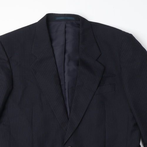 C&A Mens Blue Striped Polyester Jacket Suit Jacket Size 40 Regular