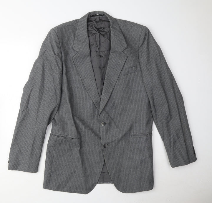 Pierre Pascal Mens Grey Striped Polyester Jacket Suit Jacket Size 38 Regular
