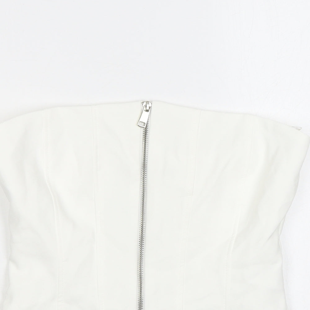 Zara Womens White Polyester Cropped Tank Size M Off the Shoulder