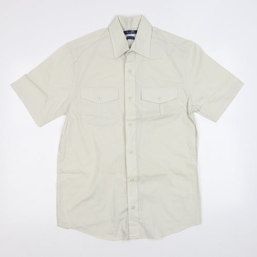 BHS Mens Beige Polyester Button-Up Size S Collared Button
