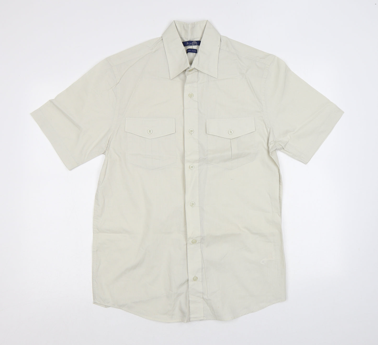 BHS Mens Beige Polyester Button-Up Size S Collared Button