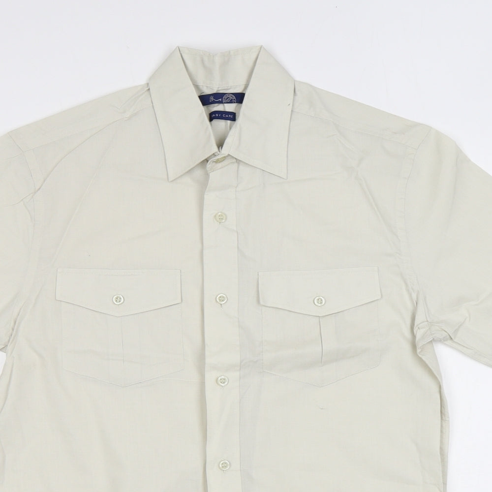 BHS Mens Beige Polyester Button-Up Size S Collared Button