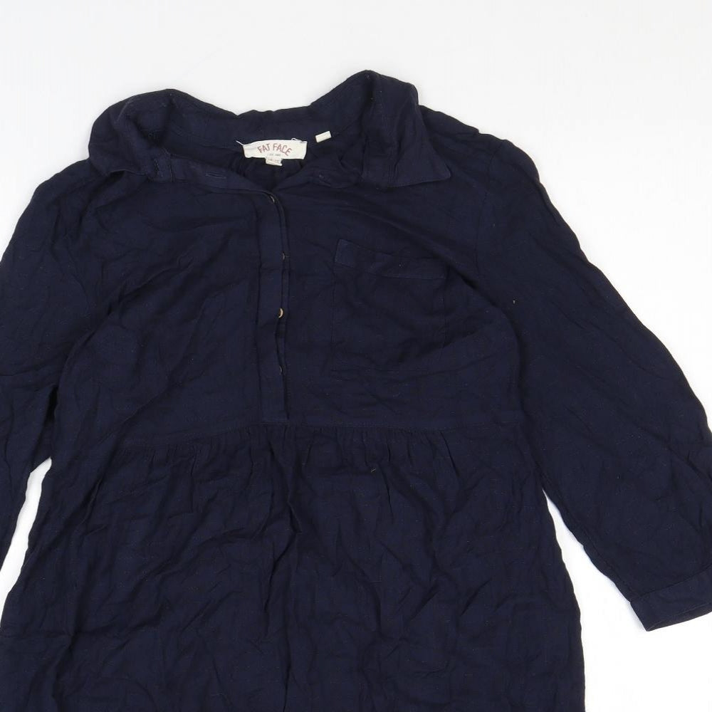 Fat Face Womens Blue Viscose Shift Size 10 Collared Button