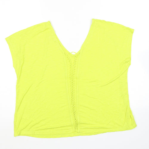 Monsoon Womens Yellow Viscose Basic T-Shirt Size M V-Neck