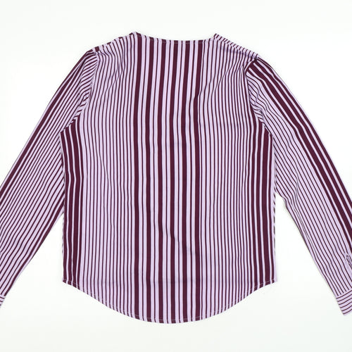 NEXT Womens Purple Striped Polyester Basic Blouse Size 10 V-Neck