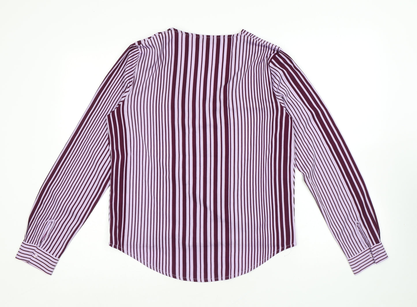 NEXT Womens Purple Striped Polyester Basic Blouse Size 10 V-Neck