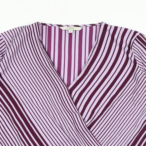 NEXT Womens Purple Striped Polyester Basic Blouse Size 10 V-Neck