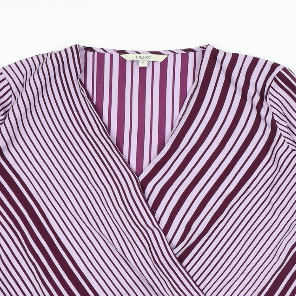 NEXT Womens Purple Striped Polyester Basic Blouse Size 10 V-Neck