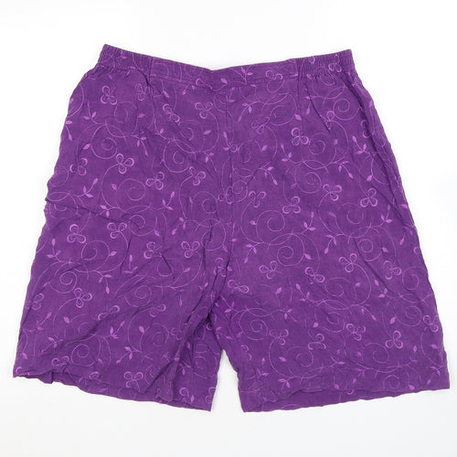 Country Casuals Womens Purple Floral Cupro Basic Shorts Size L L8 in Regular Pull On