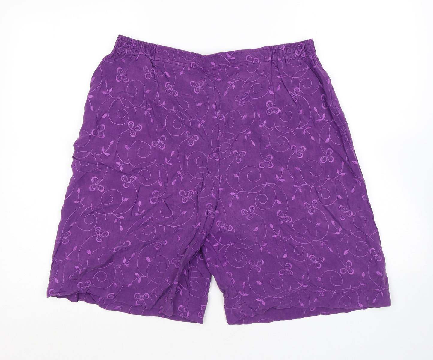 Country Casuals Womens Purple Floral Cupro Basic Shorts Size L L8 in Regular Pull On