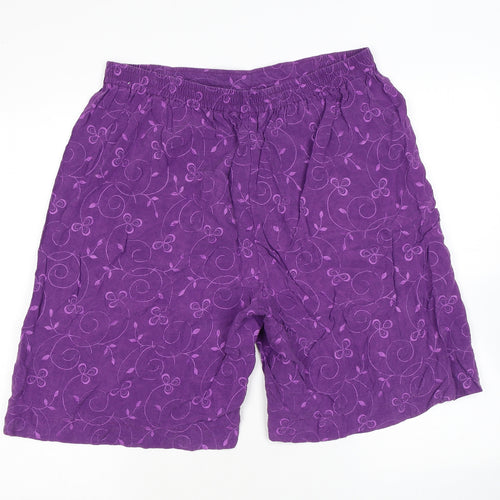 Country Casuals Womens Purple Floral Cupro Basic Shorts Size L L8 in Regular Pull On