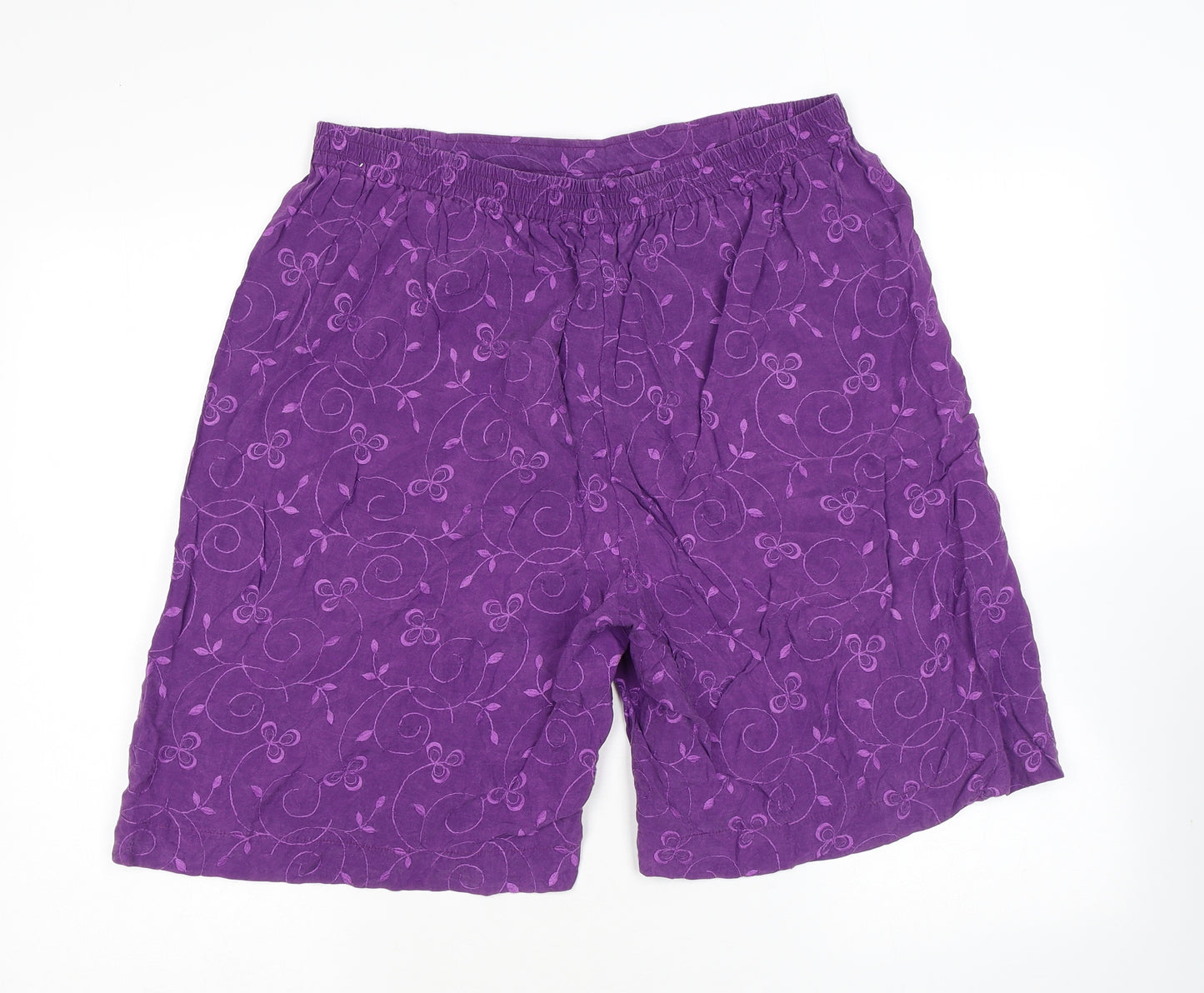 Country Casuals Womens Purple Floral Cupro Basic Shorts Size L L8 in Regular Pull On