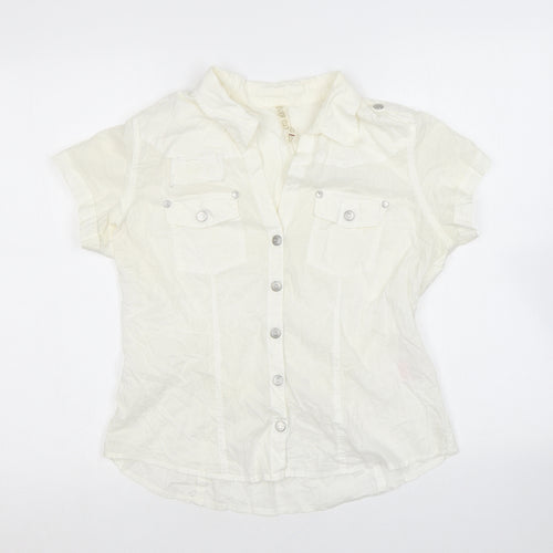 River Island Womens Ivory 100% Cotton Basic Blouse Size 12 Collared