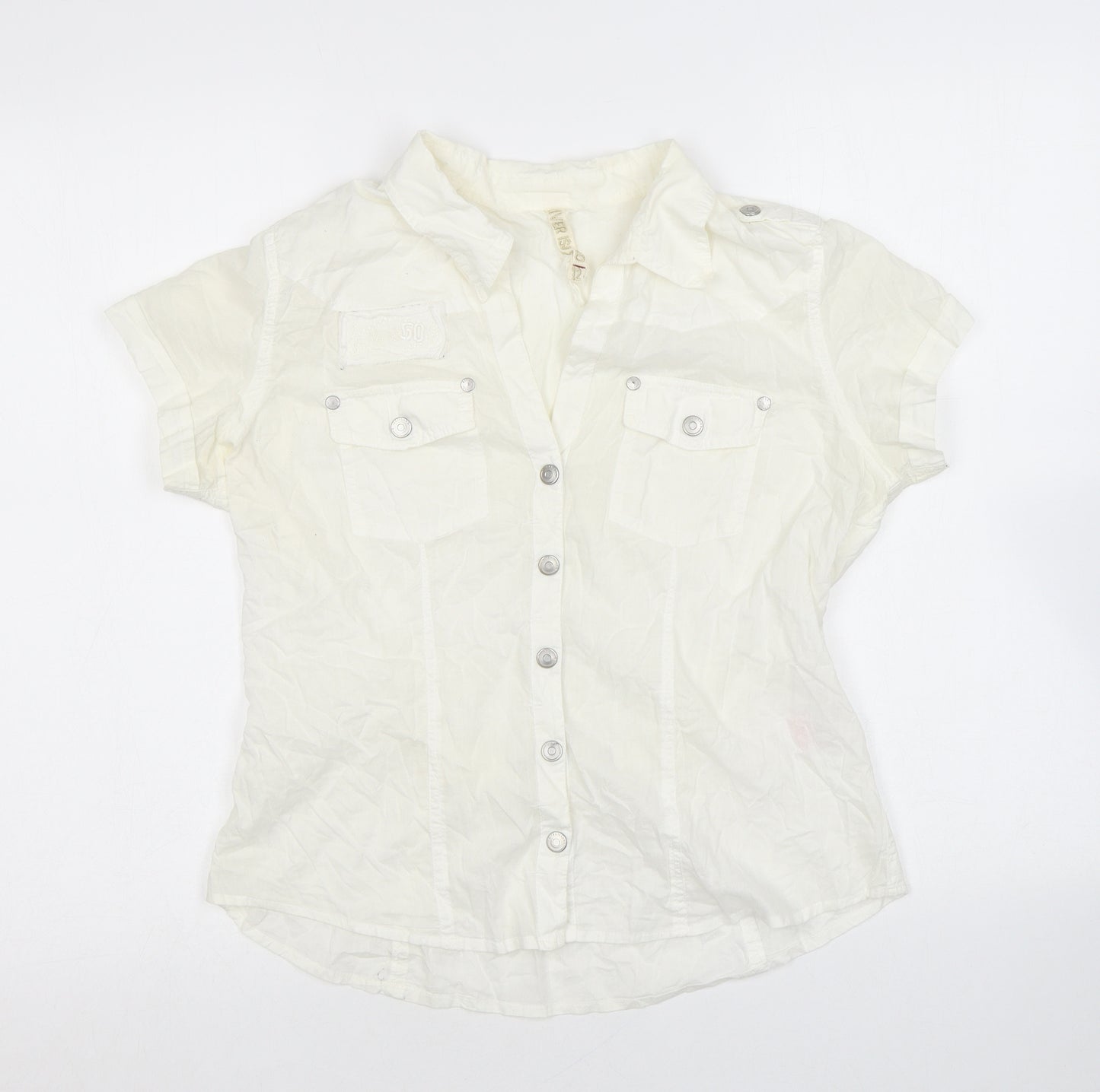 River Island Womens Ivory 100% Cotton Basic Blouse Size 12 Collared