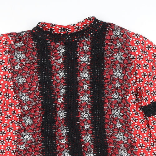River Island Womens Red Geometric Viscose Basic Blouse Size 8 Mock Neck