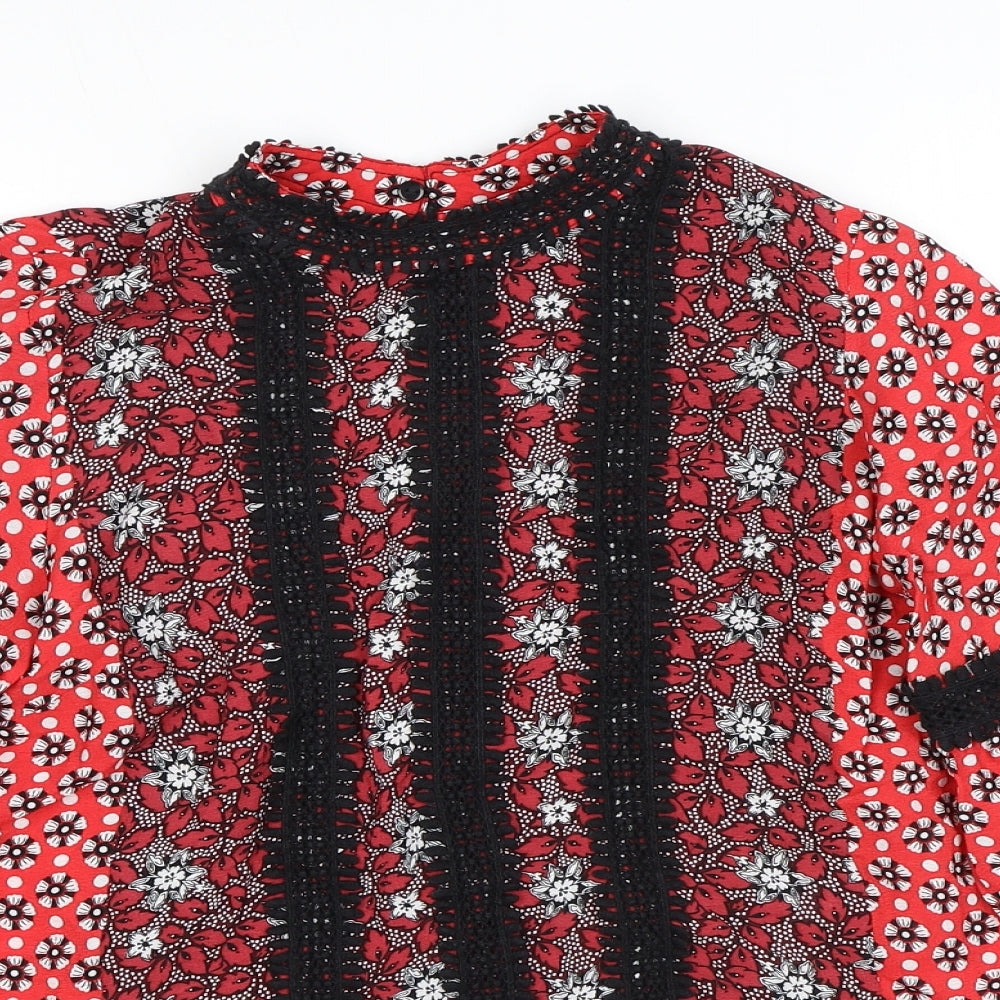 River Island Womens Red Geometric Viscose Basic Blouse Size 8 Mock Neck