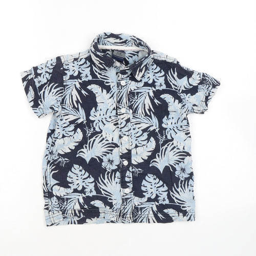 Trespass Boys Blue Geometric 100% Cotton Basic Casual Size 5-6 Years Collared Button - Leaf Pattern