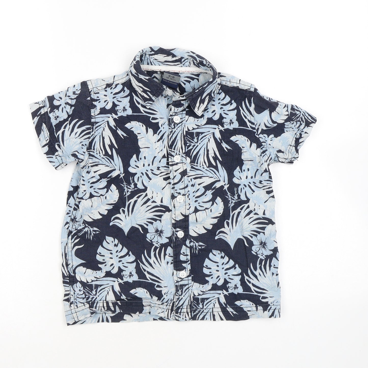 Trespass Boys Blue Geometric 100% Cotton Basic Casual Size 5-6 Years Collared Button - Leaf Pattern