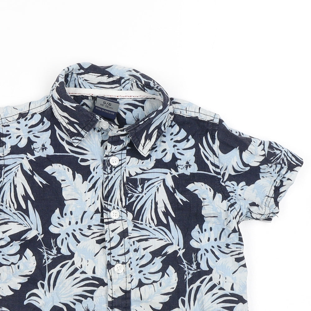 Trespass Boys Blue Geometric 100% Cotton Basic Casual Size 5-6 Years Collared Button - Leaf Pattern