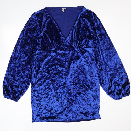 ASOS Womens Blue Polyester Mini Size 18 V-Neck Button