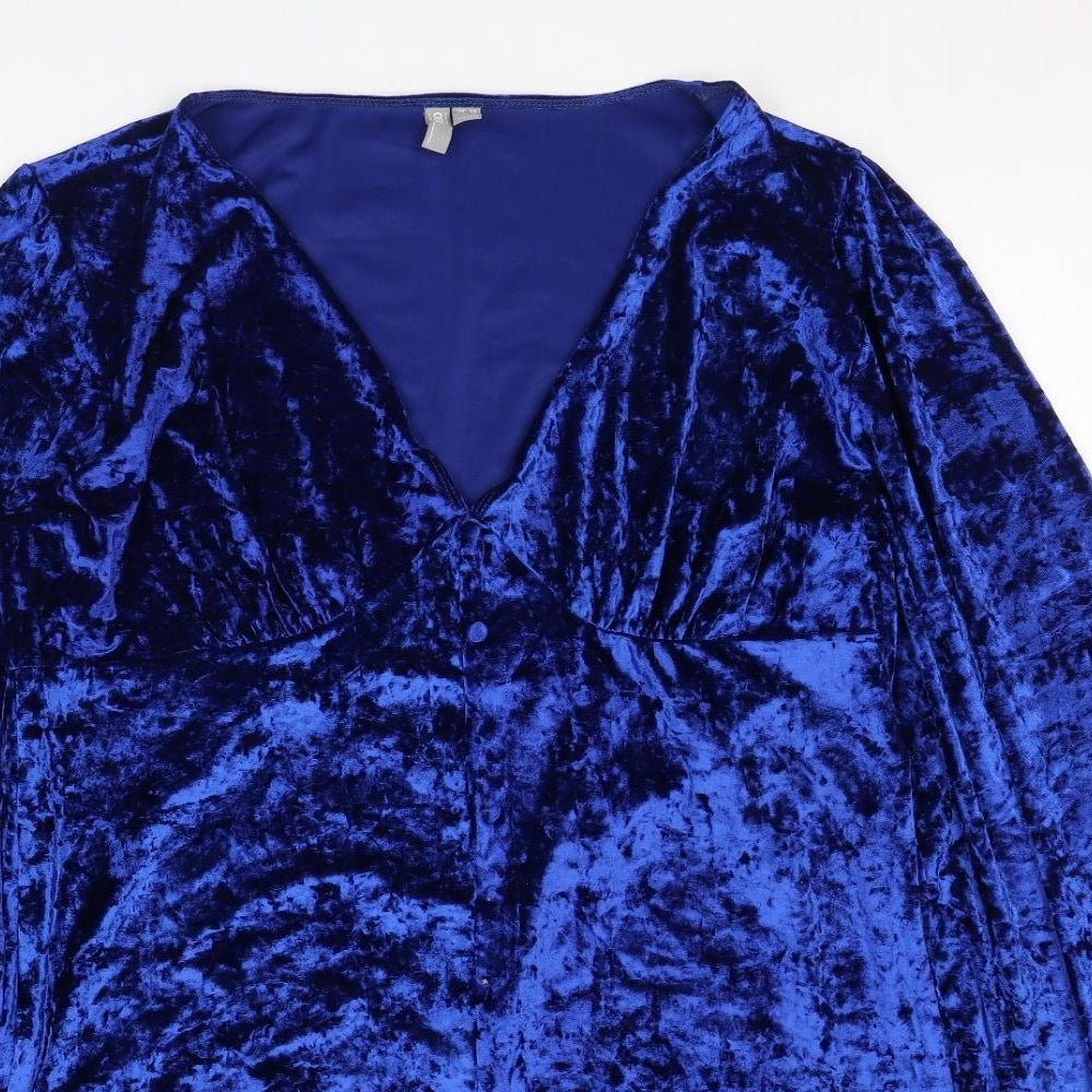 ASOS Womens Blue Polyester Mini Size 18 V-Neck Button