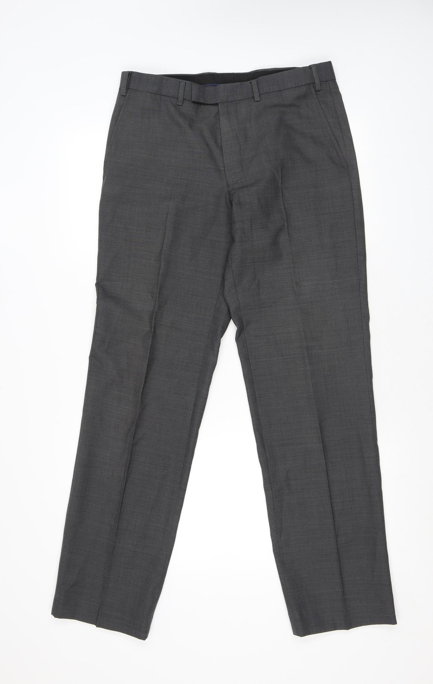 Marks and Spencer Mens Grey Wool Trousers Size 32 in L30 in Regular Zip