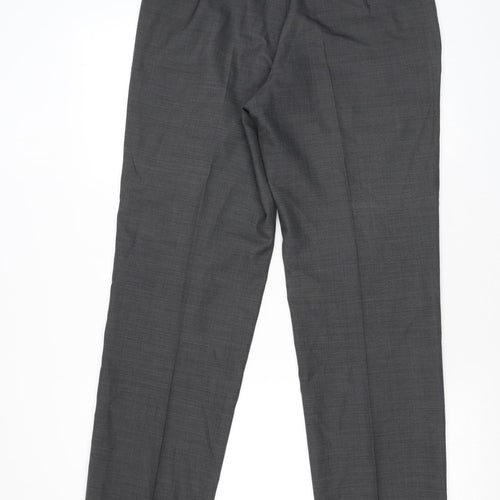 Marks and Spencer Mens Grey Wool Trousers Size 32 in L30 in Regular Zip