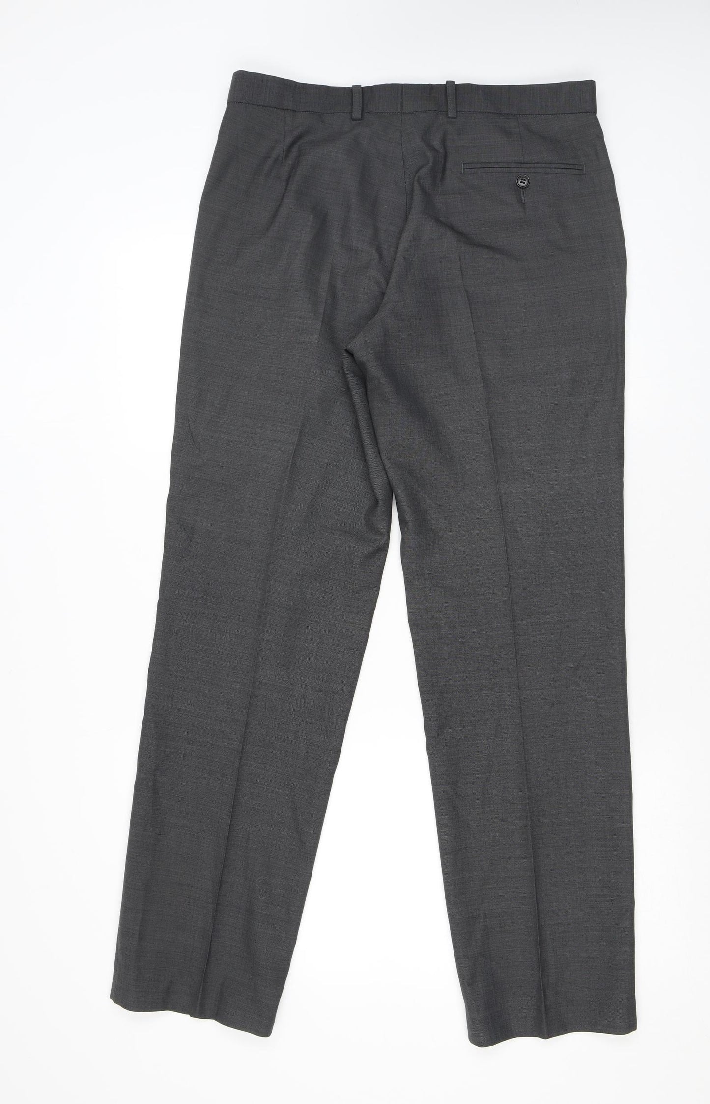 Marks and Spencer Mens Grey Wool Trousers Size 32 in L30 in Regular Zip